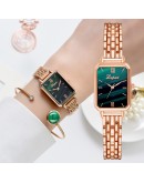 Lvpai  Watch For Women  Square Quartz Watch Bracelet Set Green Dial  Rose Gold Simple Ladies Watch reloj mujer