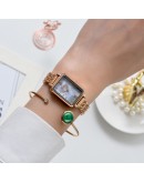 Lvpai  Watch For Women  Square Quartz Watch Bracelet Set Green Dial  Rose Gold Simple Ladies Watch reloj mujer