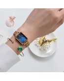 Lvpai  Watch For Women  Square Quartz Watch Bracelet Set Green Dial  Rose Gold Simple Ladies Watch reloj mujer