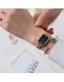 Lvpai  Watch For Women  Square Quartz Watch Bracelet Set Green Dial  Rose Gold Simple Ladies Watch reloj mujer