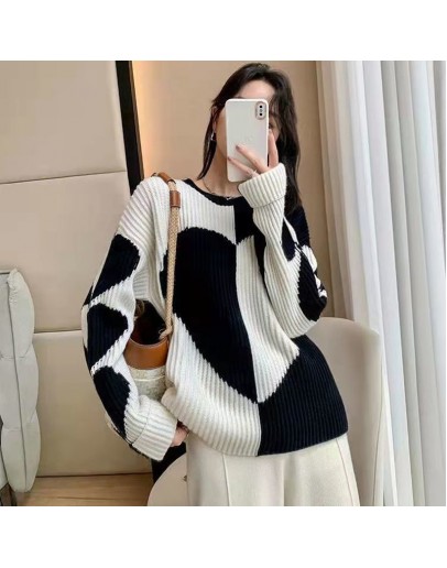  Autumn Lazzy Oaf Pullover for Women Vintage Loose Heart Print Loose Sweater Winter Tops Harajuku Jumper Cropped Clothes