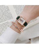 Casual Women Watches Bear Pattern Square Bracelet Watches Set Ladies Leather Band Quartz Wristwatch Female Clock Zegarek Damski