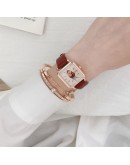 Casual Women Watches Bear Pattern Square Bracelet Watches Set Ladies Leather Band Quartz Wristwatch Female Clock Zegarek Damski