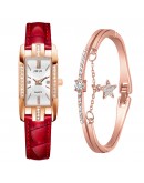 Watches Women Square Rose Gold Wrist Watches Red Leather   Watches Female Ladies Quartz Clock Gifts montre femme