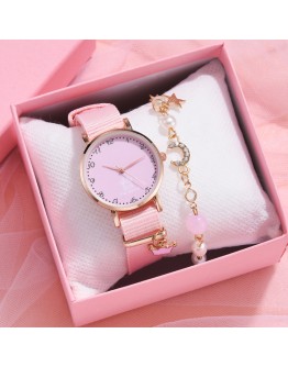 Pink Girl Watch Women Cartoon Flowers  Ladies Bracelet Watch Set Cute Student Quartz Watch Montre Femme Relogio Feminino