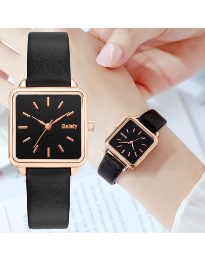 Gaiety  Women Watch Simple Square Leather Band Bracelet Ladies Watches Quartz Wristwatch Female Black Clock Dropshipping