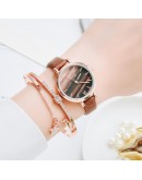  2pcs Set Women Watches Bracelet Set Casual Leather Green Dial Ladies Bracelet Watch Quartz Wristwatch Relogio Feminino