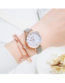  2pcs Set Women Watches Bracelet Set Casual Leather Green Dial Ladies Bracelet Watch Quartz Wristwatch Relogio Feminino