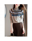 Autumn Winter Warm Knitted Pullover Sweater Women Half Turtleneck Argyle Print Cropped Sweater Aesthetic Jumper Knitwear