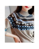 Autumn Winter Warm Knitted Pullover Sweater Women Half Turtleneck Argyle Print Cropped Sweater Aesthetic Jumper Knitwear