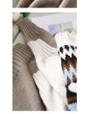 Autumn Winter Warm Knitted Pullover Sweater Women Half Turtleneck Argyle Print Cropped Sweater Aesthetic Jumper Knitwear