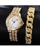 Diamond Women   Bracelet Watch Set Rhinestone Elegant Ladies Watches Gold Wrist Watches For Women relogio feminino