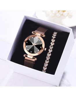 Dropshipping 2pcs Watch Bracelet Set With Box  Women Watches Magnet Watch  Diamond Bracelet Wristwatch reloj mujer