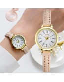 Lvpai   Women Simple Exquisite Roma Retro Watches Elegant Ladies Small Wristwatches Vintage Beige Leather Dress Watch