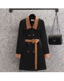 Spring Large Size Dress Women Autumn Winter  Stitching Double-breasted Loose Casual Dress with Belt Hit Color Vestido