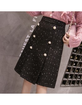 Winter Tweed Woolen Skirt Women Autumn Hight Waist Knee Length Midi Plaid Skirts Female Warm Skirt Faldas Plus Size Jupe Femme