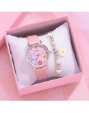 Gaiety  Women Watches Students Kids Children Pink Watch Girls Leather Hours Black Lovely Quartz Wristwatch Girl Clocks