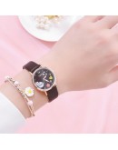 Gaiety  Women Watches Students Kids Children Pink Watch Girls Leather Hours Black Lovely Quartz Wristwatch Girl Clocks