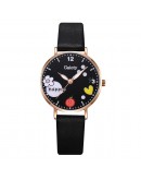 Gaiety  Women Watches Students Kids Children Pink Watch Girls Leather Hours Black Lovely Quartz Wristwatch Girl Clocks