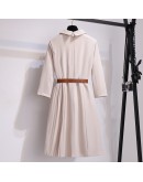 Suit Dress Women Spring Autumn   Elegant Design Sense Irregular Pleated Dress Female with Belt Midi Office Vestido