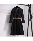 Suit Dress Women Spring Autumn   Elegant Design Sense Irregular Pleated Dress Female with Belt Midi Office Vestido