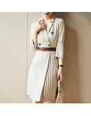 Suit Dress Women Spring Autumn   Elegant Design Sense Irregular Pleated Dress Female with Belt Midi Office Vestido