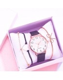  Watch Set Women 4pcs Quartz Wristwatch Leather Ladies Bracelet  Black Watch Casual Relogio Femenino Gift For Women