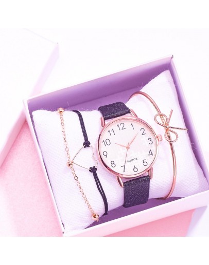  Watch Set Women 4pcs Quartz Wristwatch Leather Ladies Bracelet  Black Watch Casual Relogio Femenino Gift For Women