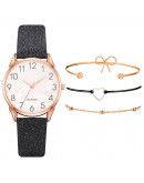  Watch Set Women 4pcs Quartz Wristwatch Leather Ladies Bracelet  Black Watch Casual Relogio Femenino Gift For Women