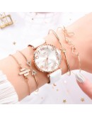 5pc/set  Women Watches Round Arabic Numerals Leather Watch Women Dress Ladies Wristwatches Bracelet Clock Dropshipping