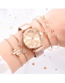 5pc/set  Women Watches Round Arabic Numerals Leather Watch Women Dress Ladies Wristwatches Bracelet Clock Dropshipping