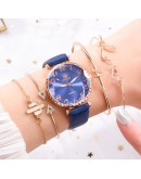 5pc/set  Women Watches Round Arabic Numerals Leather Watch Women Dress Ladies Wristwatches Bracelet Clock Dropshipping