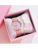 Gaiety  Watches For Women Cartoon Pattern Flowers Pink Watch Girls Students Leather Clock Lovely Quartz Wristwatch Gifts