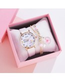 Gaiety  Watches For Women Cartoon Pattern Flowers Pink Watch Girls Students Leather Clock Lovely Quartz Wristwatch Gifts