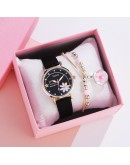 Gaiety  Watches For Women Cartoon Pattern Flowers Pink Watch Girls Students Leather Clock Lovely Quartz Wristwatch Gifts