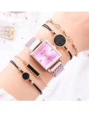  5pcs Women Watch Set Magnetic Rhinestone Square Watch Quartz Wristwatch Bracelet  Ladies Female Clock Reloj Mujer