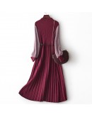 Irregular Pleated Knitted Dress Autumn Winter  Simple Hit Color Temperament   Elegant Sweater Dresses Women