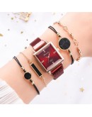  5pcs Women Watch Set Magnetic Rhinestone Square Watch Quartz Wristwatch Bracelet  Ladies Female Clock Reloj Mujer