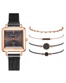  5pcs Women Watch Set Magnetic Rhinestone Square Watch Quartz Wristwatch Bracelet  Ladies Female Clock Reloj Mujer