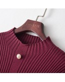 Irregular Pleated Knitted Dress Autumn Winter  Simple Hit Color Temperament   Elegant Sweater Dresses Women