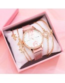 5pcs Set   Watch For Women Arabic Numerals Unique Dial Ladies Wrist Watches Bracelet Female Pink Clock Reloj Mujer