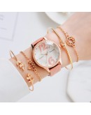 5pcs Set   Watch For Women Arabic Numerals Unique Dial Ladies Wrist Watches Bracelet Female Pink Clock Reloj Mujer