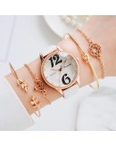 5pcs Set   Watch For Women Arabic Numerals Unique Dial Ladies Wrist Watches Bracelet Female Pink Clock Reloj Mujer