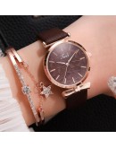 2pcs Set Top Style  Women's  Leather Band Analog Quartz WristWatch Ladies Watch Women Dress Reloj Mujer White Clock