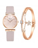 2pcs Set Top Style  Women's  Leather Band Analog Quartz WristWatch Ladies Watch Women Dress Reloj Mujer White Clock