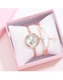 2pcs Set Watch And Bracelete Women Diamond Geometric Glass  Bracelet Set Watches Ladies Casual Quartz Wristwatch Clock