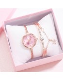 2pcs Set Watch And Bracelete Women Diamond Geometric Glass  Bracelet Set Watches Ladies Casual Quartz Wristwatch Clock