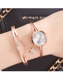 2pcs Set Watch And Bracelete Women Diamond Geometric Glass  Bracelet Set Watches Ladies Casual Quartz Wristwatch Clock