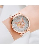  Watch Women Leather Watch Unique Cat Pattern Ladies Simple Quartz Bracelet Wristwatch Women Black Clock Relogio Feminino