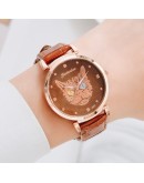  Watch Women Leather Watch Unique Cat Pattern Ladies Simple Quartz Bracelet Wristwatch Women Black Clock Relogio Feminino